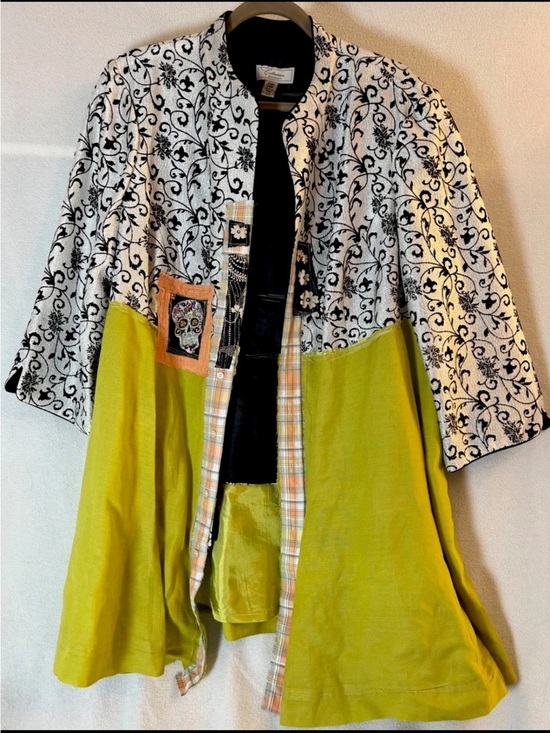 Jackets & Blazers - Upcycled One-Of-A-Kind Chartreuse, White & Black Floral Patch Jacket